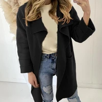 womens coat winterautumn 2021 solid color turn down collar woolen long sleeve loose trench coat for work