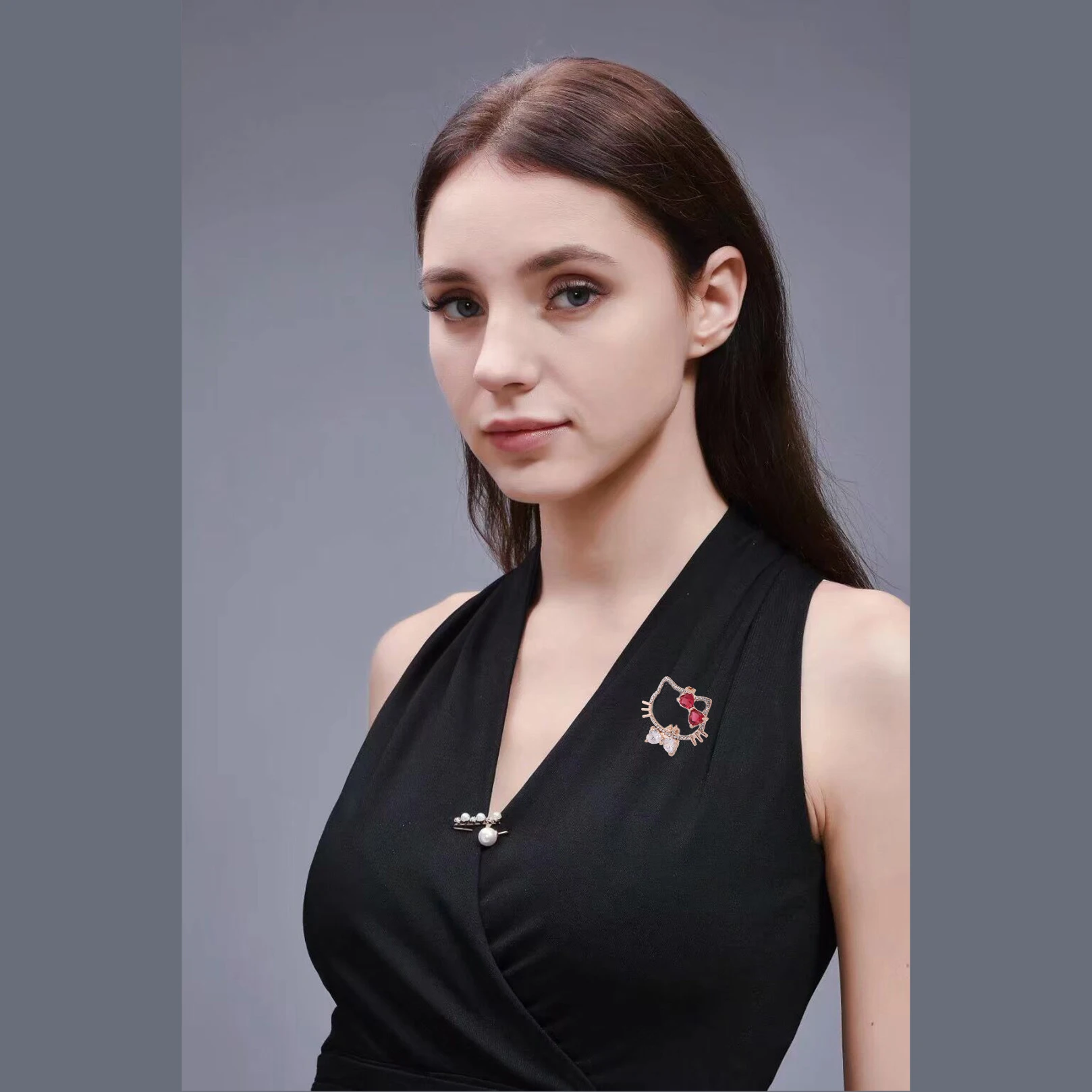

2021 New Korean Brooch Collar Pin Fashion Lovely Cat Zircon Bow Tie Brooch Women's Suit Accessories Girl's Birthday Gift
