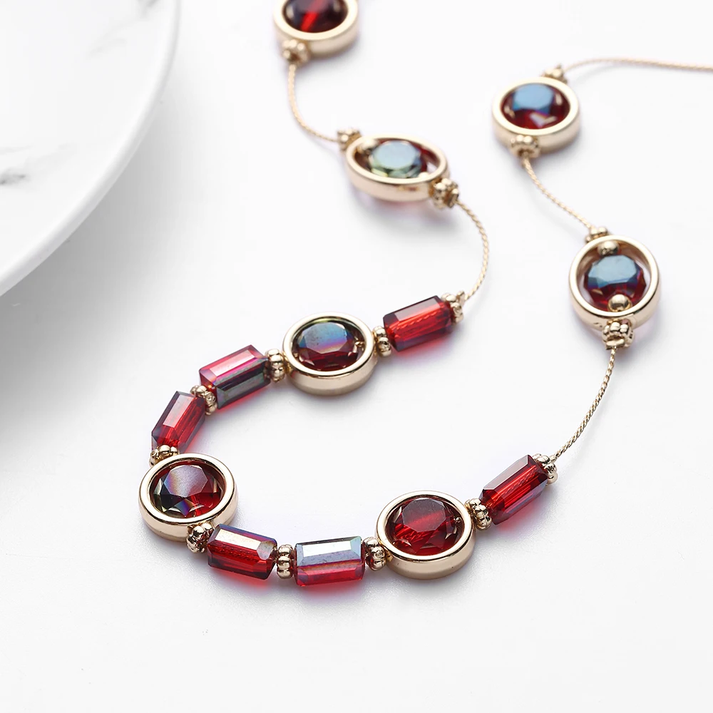 Модное изящное ожерелье из бисера с кристаллами 4 цвета простой стиль позолота