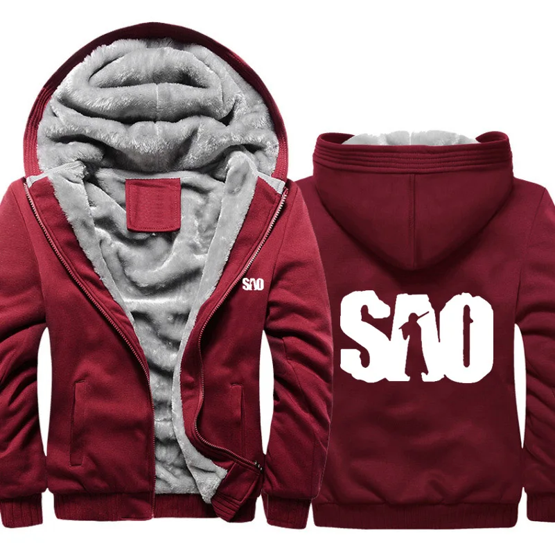 

Sao Sword Art Online Camouflage Jackets Mens Winter High Quality Warm Thicken Fleece Zipper Sweatshirt Coat Plus Size Hoodies