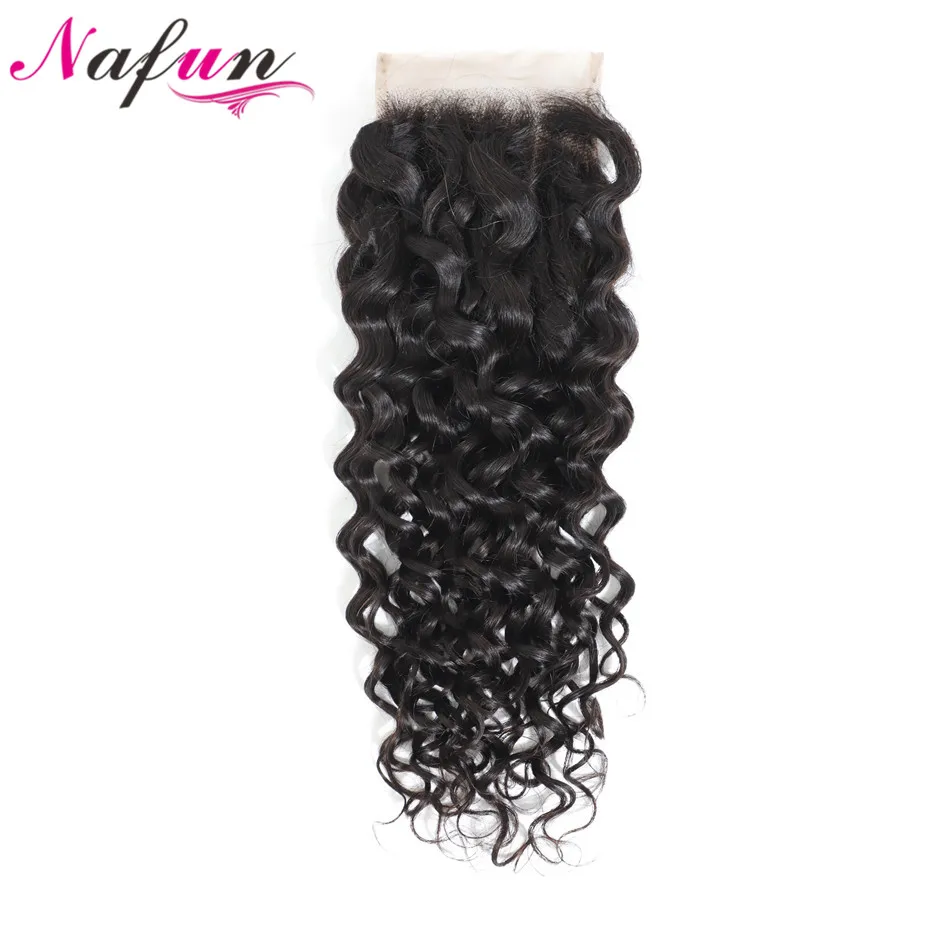 Nafun Water Wave Lace Closure Peruvian Human Hair 4x4 Free/Middle/Three Part Non Remy Swiss | Шиньоны и парики