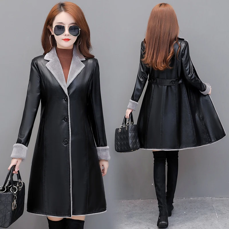 Осенне-зимнее женское пальто из искусственного меха средней длины теплая