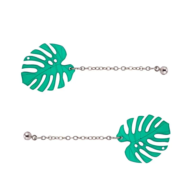 

Simple Temperament Earrings Green Maple Leaf Banana Leaf Long Chain Alloy Earrings For Women Girl Fashion Jewelry Gift