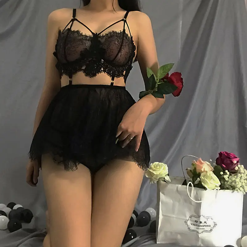 

Женское сексуальное нижнее белье, ночная рубашка, прозрачное кружевное платье, бюстье, одежда для сна, набор топов, эротические прозрачные к...