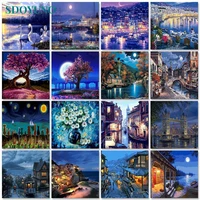 sdoyuno acrylic paint by numbers kits on canvas moon scenery diy frame 60x75cm oil painting by numbers landscape home decor