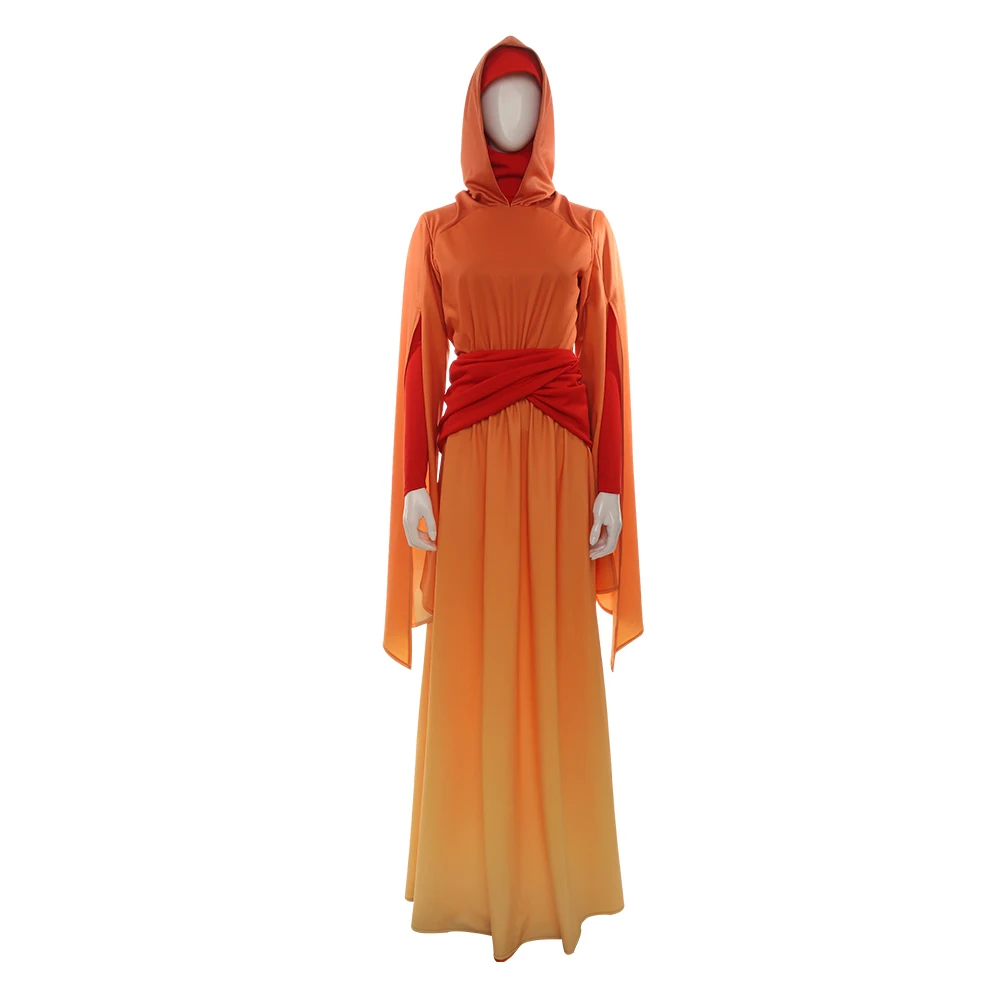 Günstig Padme Amidala Königin Cosplay Kostüm Phantasie Halloween Prinzessin Handmaidens Kleid Orange Robe Frauen Party Anzug