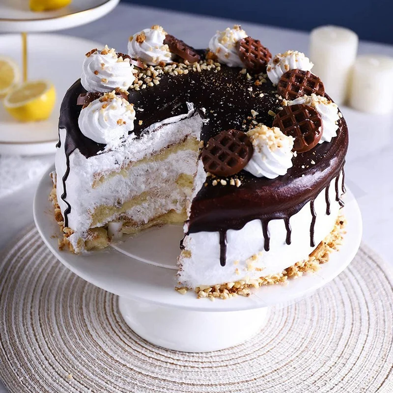 

10-Inch Porcelain Round Cake Stand, Cake Plate, Dessert Stand, Cupcake Stand for Parties, Home Decorating Stand, White