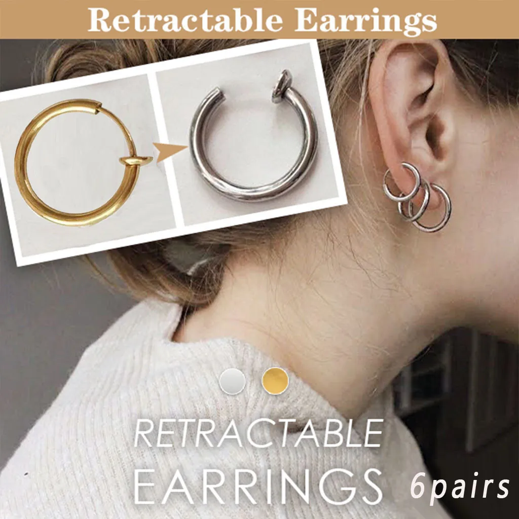Clip on Body Nose Lip Ear Fake Retractable Earrings Hoop Septum 6 Pairs hoop earrings Studs accesorios mujer серьги | Украшения и