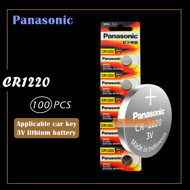 100 шт. Panasonic CR1220 кнопочные батарейки автомобильный пульт дистанционного