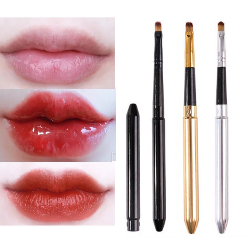 

Gold Silver Portable Lip Brush Metal Handle Lip Gloss Makeup Brush Portable Retractable Adjustable Lipstick Brush Cosmetic Tool
