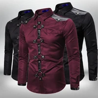 fashion long sleeve shirt men new goth style rivet solid color cargo shirt slim fit party singer stage streetwear