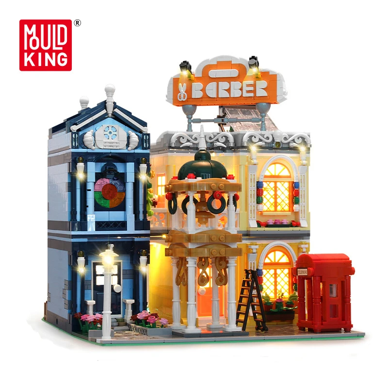 

Mould King Streetview Building Blocks Barber Shop Model With Led Light Moc Bricks Educational Toys For Children Birthday Gift