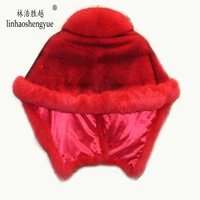 Linhaoshengyue 2020 Hot Women Mink Fur Shawl with Fox Fur Collar Sleeve Cuff