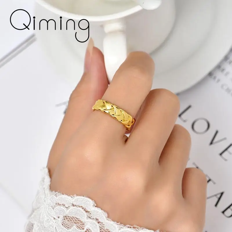 Модное кольцо неправильной формы золотого цвета гладкое регулируемое Открытое