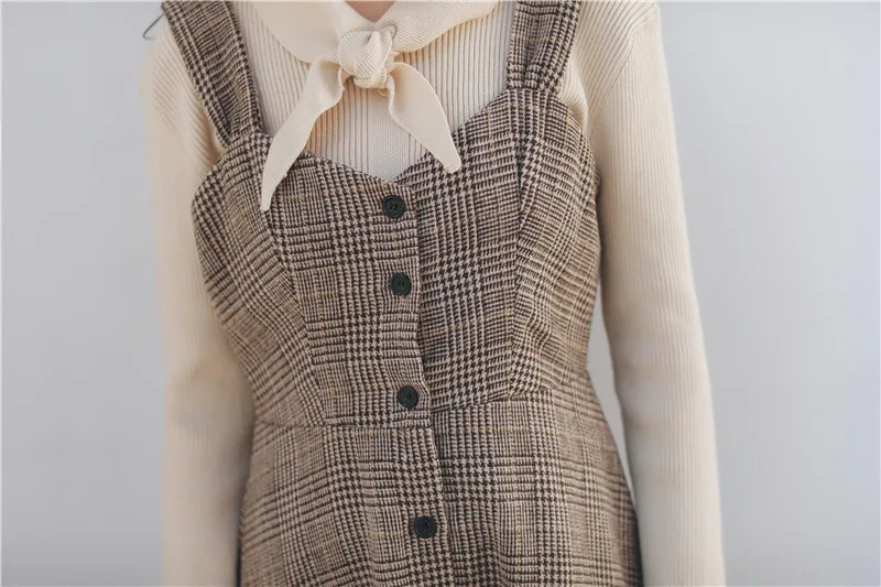 Женский тёплый сарафан осень-зима,модный классный миди сарафан в клетку,клетчатый приличный сарафан,шерстяной элегантный сарафан