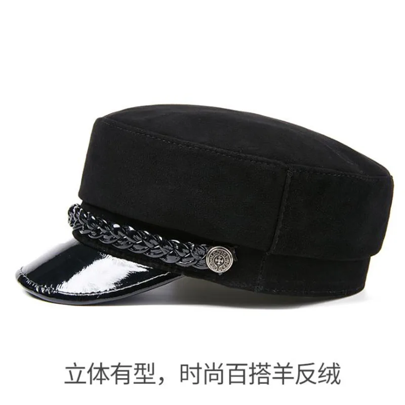 

T-MAC 2020 New locomotive beret genuine sheepskin Beanie hats Black Sheepskin warm fur caps gift hats student caps male female