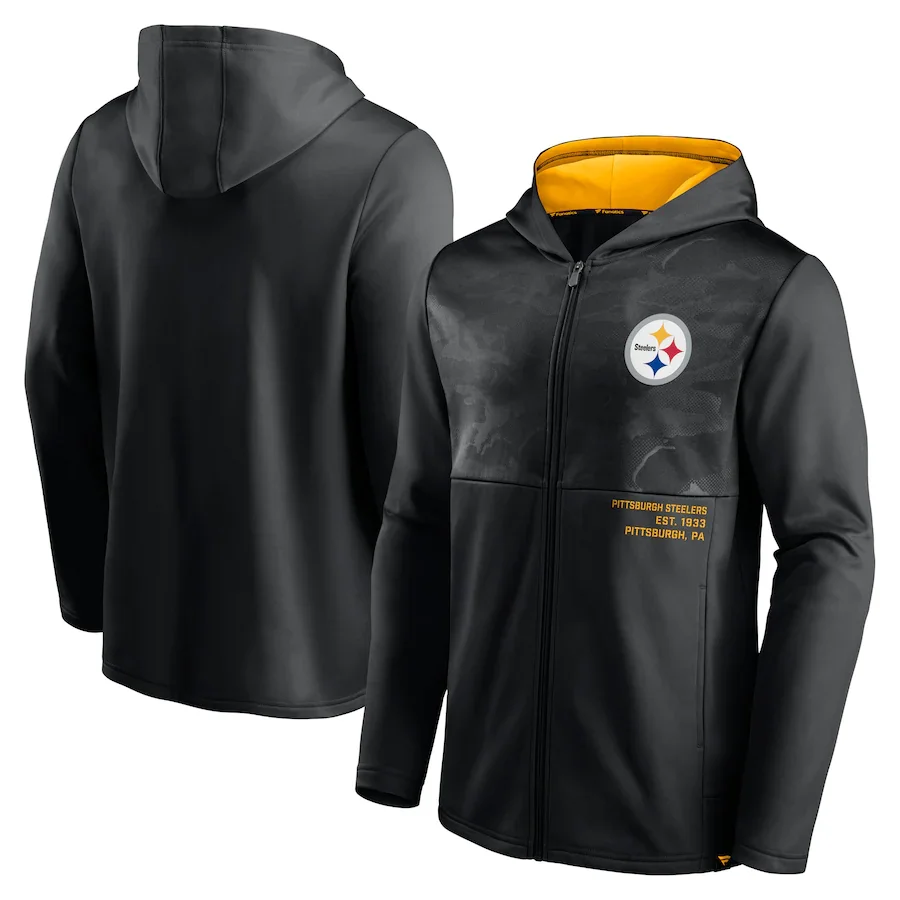 

Pittsburgh men Sweatshirt Steelers sports Jackets coat Fanatics Branded Defender Full-Zip American Football zip up Hoodie Jacket