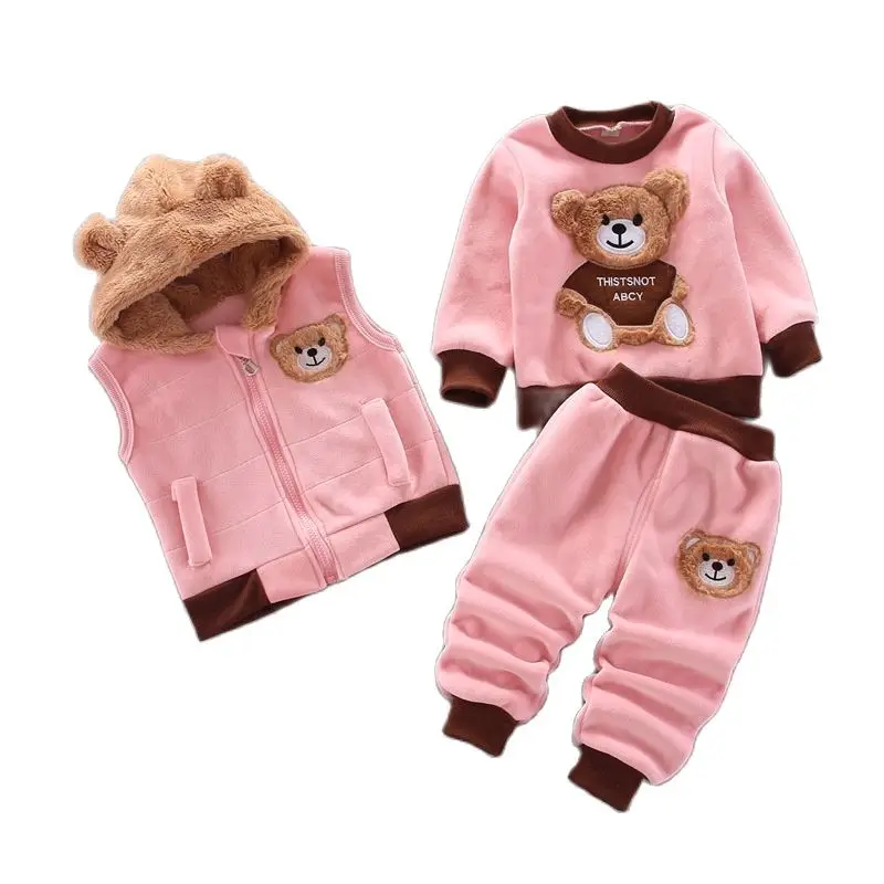 Baby Boys And Girls Clothing Set Tricken Fleece Children Hooded Outerwear Tops Pants 3PCS Outfits Kids Toddler Warm Costume Suit 3 Baby Boys And Girls Clothing Set Tricken Fleece Children Hooded Outerwear Tops Pants 3PCS Outfits Kids Toddler Warm Costume Suit 3