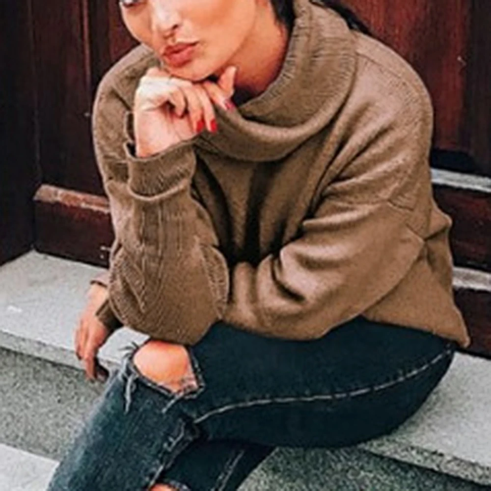 Laamei Turtleneck Sweaters Women Pullover Oversize Sweater Buttons Female Jumper Plus Green Blue Casual | Женская одежда