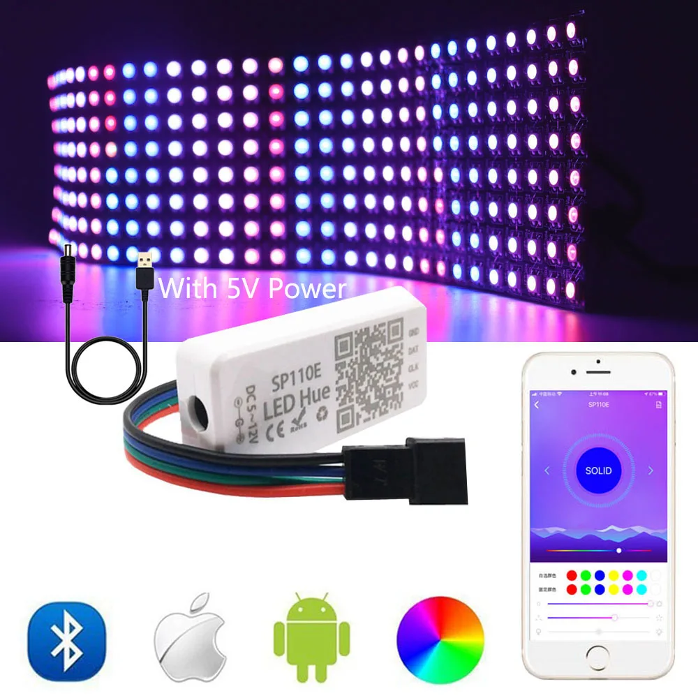 

WS2812B LED Panel Screen WS2812 8*8 16*16 8*32 Pixels Module Light With SP110E Bluetooth Controller Individually Addressable 5V