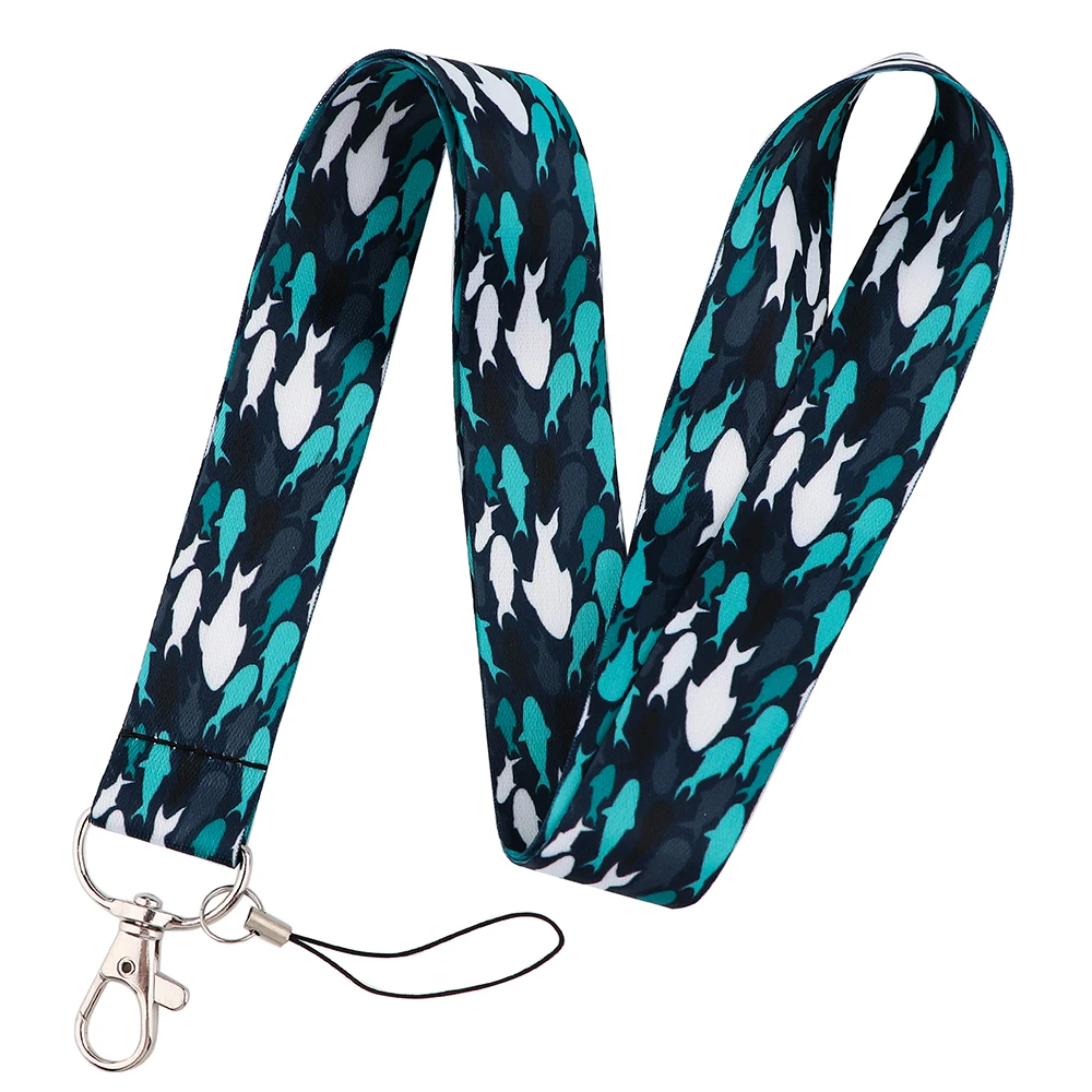 CB936 Ocean Whale Art Cartoon Blue Shark Lanyard Neck Strap ID Card Cell Phone Straps USB Badge Holder Lanyard Hanging Rope