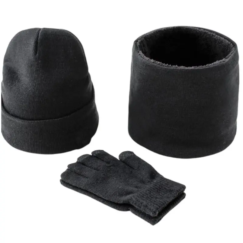 

3 Pcs/set Unisex Outdoor Knit Scarfves Cap Glove Fashion Men Women Winter Warm Thicken Hat Scarf Gloves Set H05D