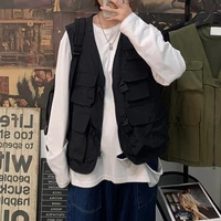 mens fashion tooling vest men streetwear cargo vest hip hop sleeveless jacket gilet military multi pocket outdoors tactical coat