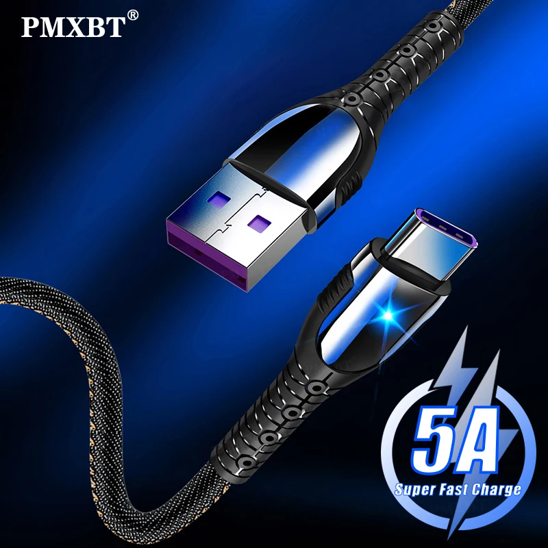 

LED USB Type C Cable 5A Supercharge Fast Charging Data Cord For Huawei Mate P40 Xiaomi 10 Mobile Phone USB Chagrer Charge Cable