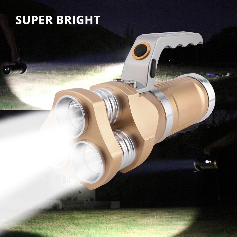

Powerful Rechargeable LED Flashlight 3 X T6 Led Bead Lamp Waterproof Searchlight Camping Lantern with AC/USB Charger