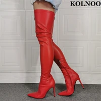 kolnoo new classic womens handade over knee boots faux leather sexy wedding party club thigh high boots fashion winter red shoes