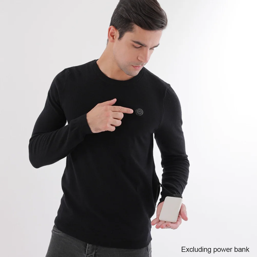 

Women Men Skiing USB Powered Heated Shirt For Winter Safe Outdoor Hiking Electric Crew Neck Thermal Cycling Long Sleeve Warm