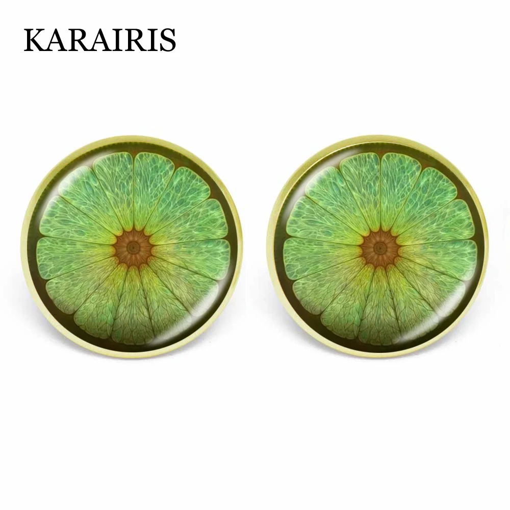 

KARAIRIS Fresh Fruit Lemon Pattern Stud Earring Round Glass Dome Fruit Slice Stud Earrings For Girls Fashion Jewelry