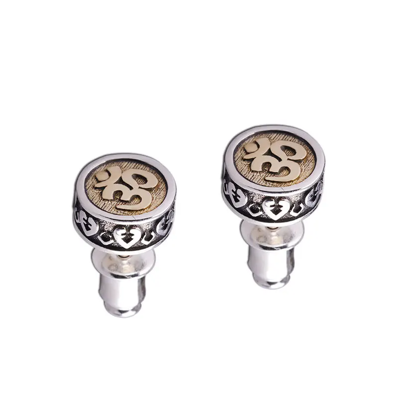 

925 Sterling Silver Studding Earrings For Men and Women With OM Symbol Tibetan Buddhist Jewelry