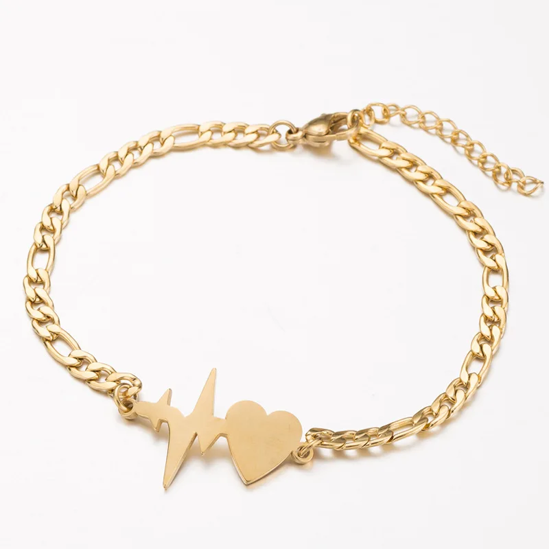 

2021 Fashion Stainless Steel Heart ECG Bracelets for Women Golden ECG Charm Bracelet Femme Wedding Gift Everyday Jewelry