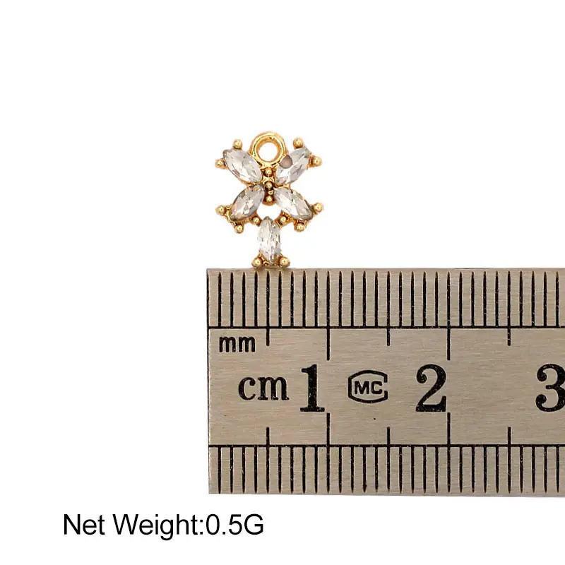 

10Pcs Transparent Crystal Five Petals Flower Charms 11*9mm Alloy Plant Necklace Pendant For DIY Earrings Handmade Craft Supplies