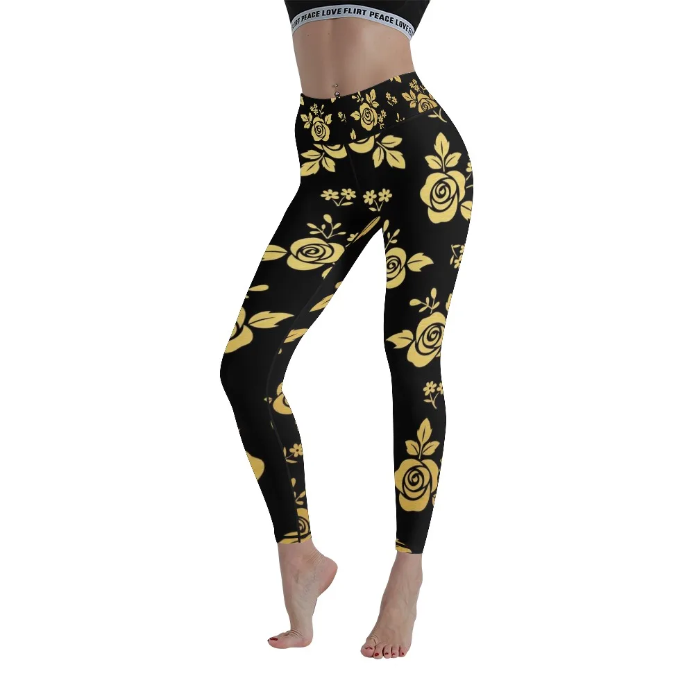 

The Latest Trend Heat Transfer Rose Printing Hip-lifting Ladies Seamless Yoga Pantsnine Pants Fitness Leggings Tight Large Size