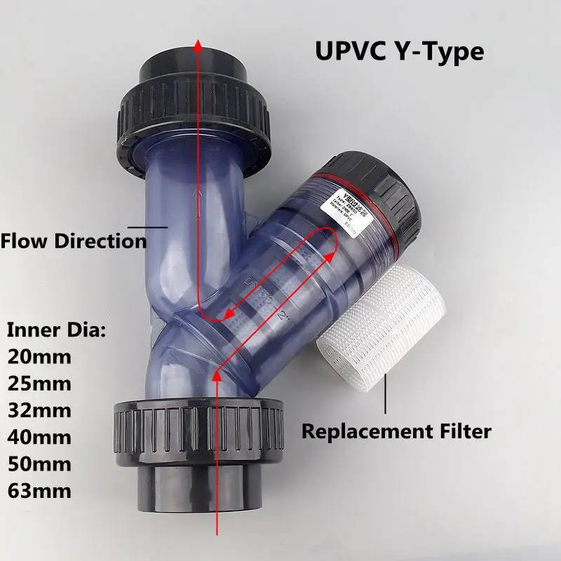 

20 мм ~ 63 мм промышленный химический Высший сорт НПВХ y-тип фильтр аквариумный бак адаптер садовый полив водопроводные фильтры