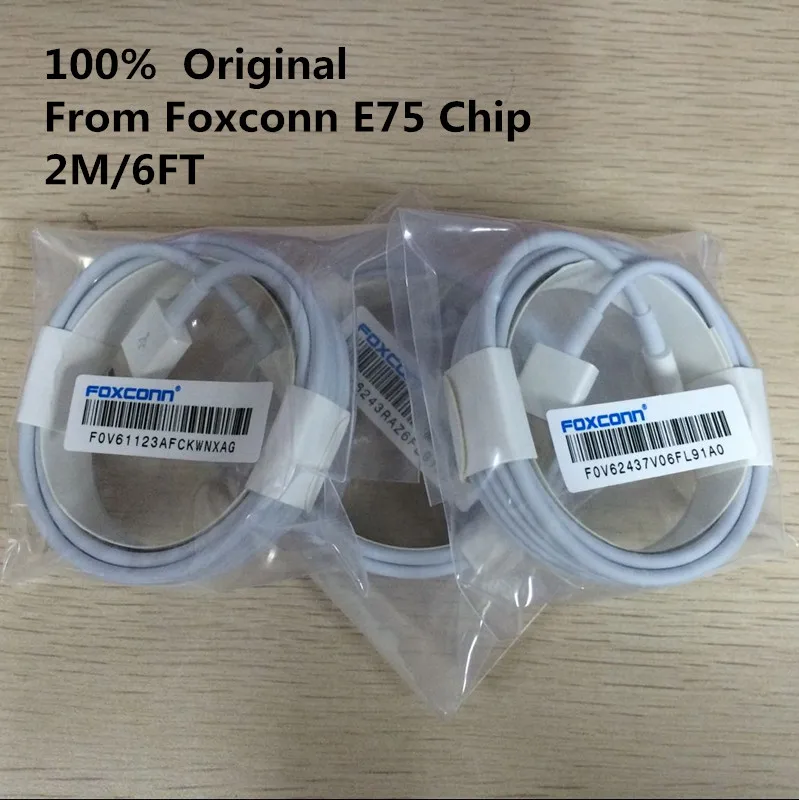 100 Uds 8IC Fox Taiwan chip 1m/3ft 2m/6ft E75 Chip i7/i8 modelo cargador USB de datos Cable para i5 6 7 8 plus X XS X MAX XR-0