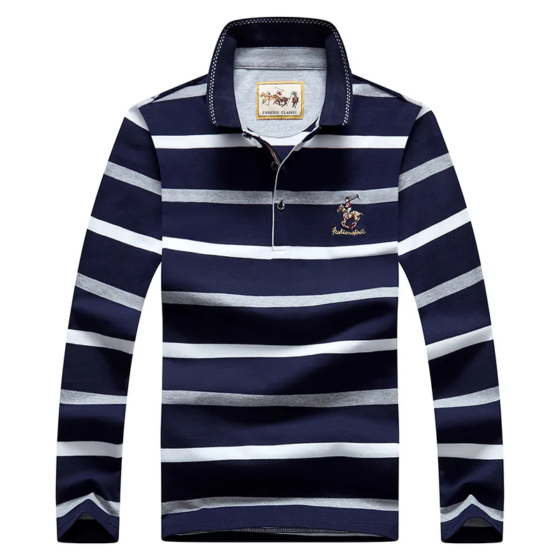 2022 Autumn New Men Polo Shirt Long Sleeve Cotton Embroidery Spring Warm Casual Fashion Stripe | Мужская одежда