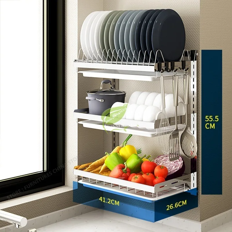 

Multifunction Drying Rack Kitchen Cup Holder Storage Shelf Rack Kitchen Support Wall Hooks For Pots And Pan Dish Dryer