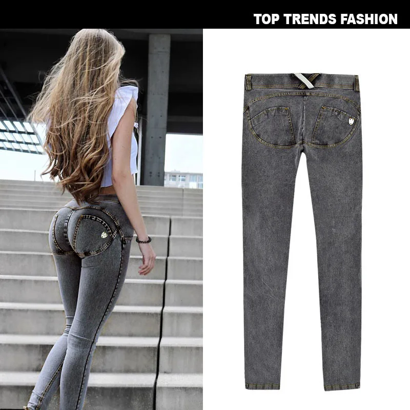 

European and American peach hip pants fitness same snowflake grey elastic comfortable low waist jeans pants