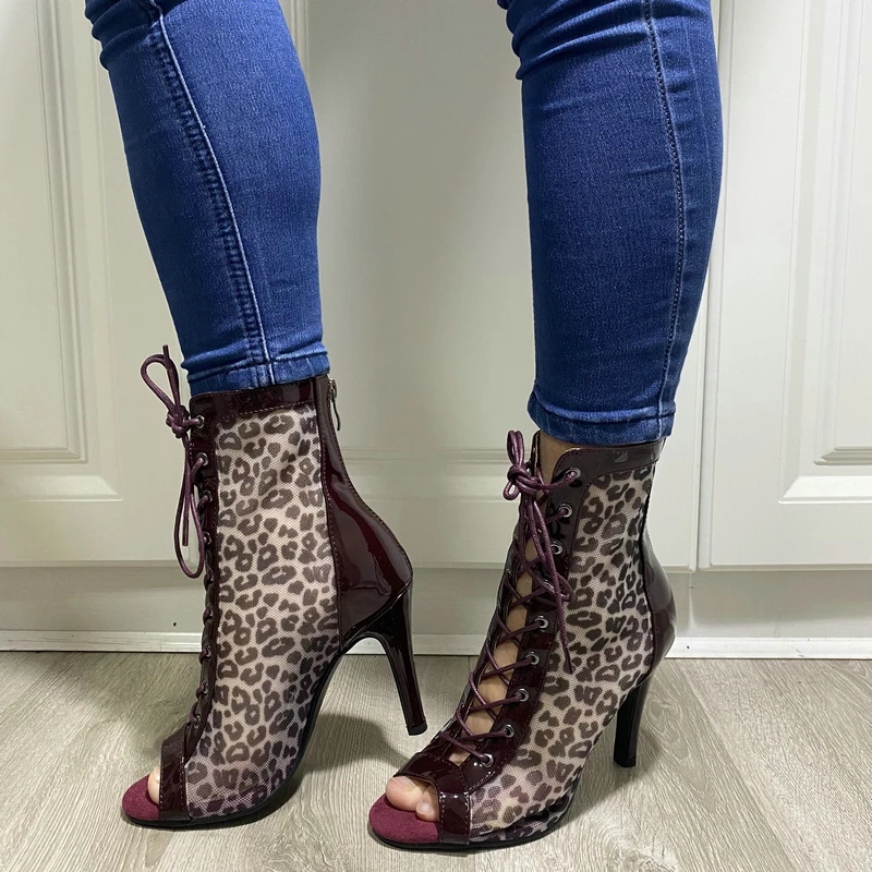 2022 Women Dancing Sandals High Quality Sexy Open Toe Zipper Lace Up High Heels Summer Sandal Black Dance Shoes Plus Size 46