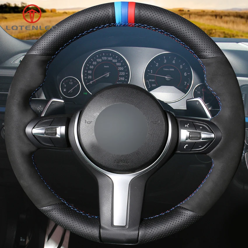 Черная замшевая Оплетка на руль LQTENLEO из натуральной кожи для BMW 1 серии F20 F21 M135i M140i