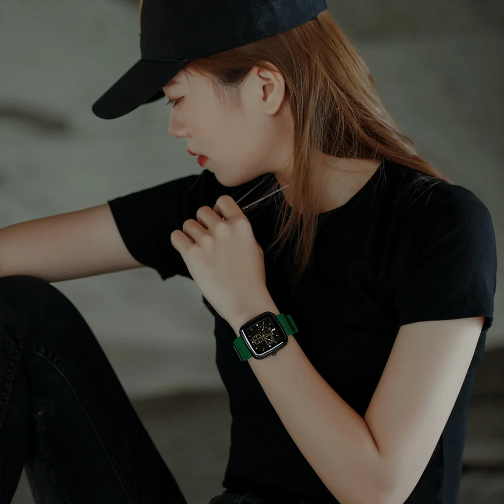 Японские водонепроницаемые женские часы с силиконовым ремешком Модные Черные