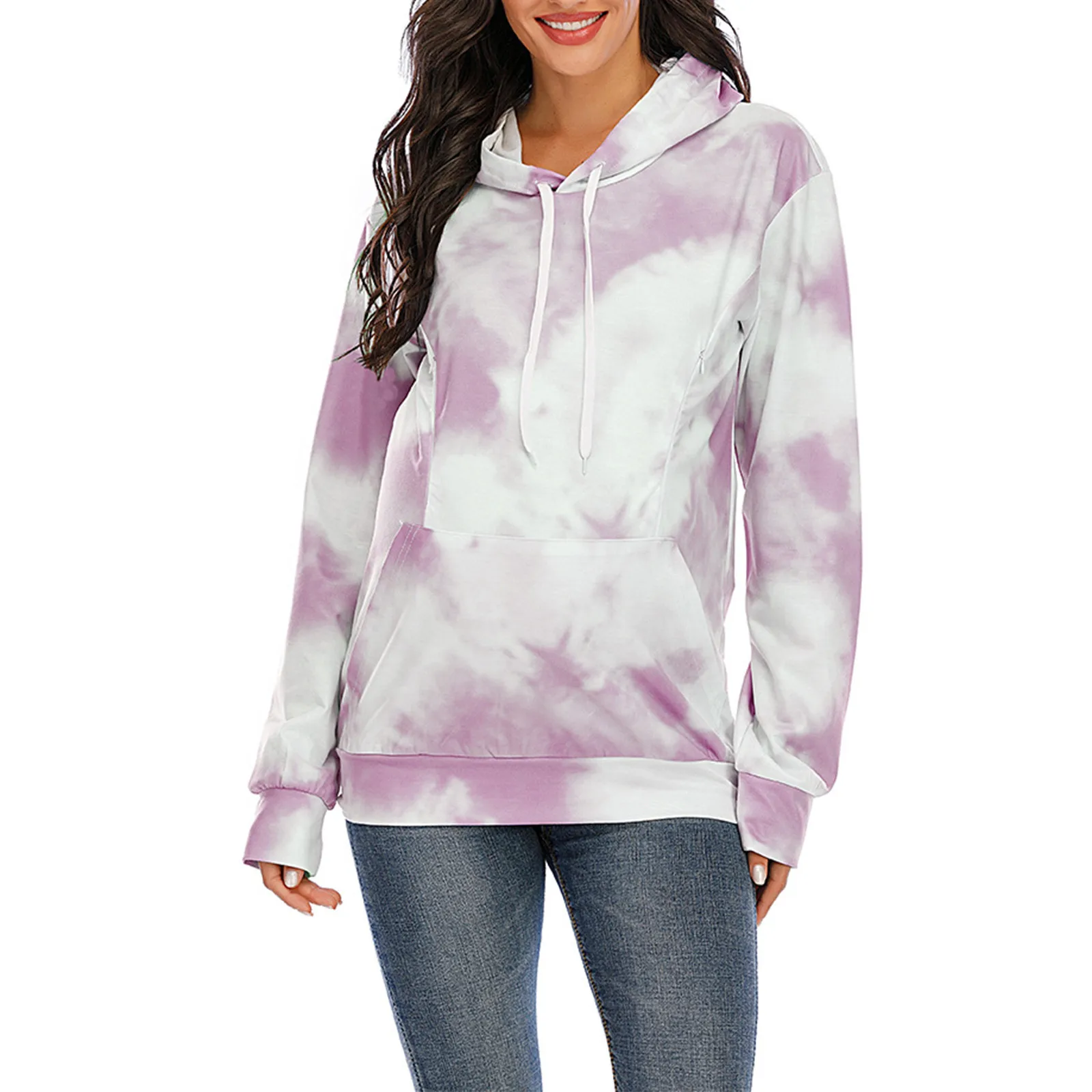 Топы для беременных женщин с круглым вырезом и длинным рукавом градиентные цвета