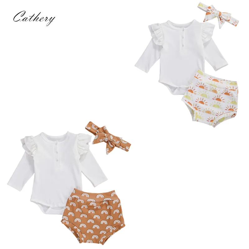 Комплект из 3 предметов для маленьких девочек однотонный трикотажный комбинезон