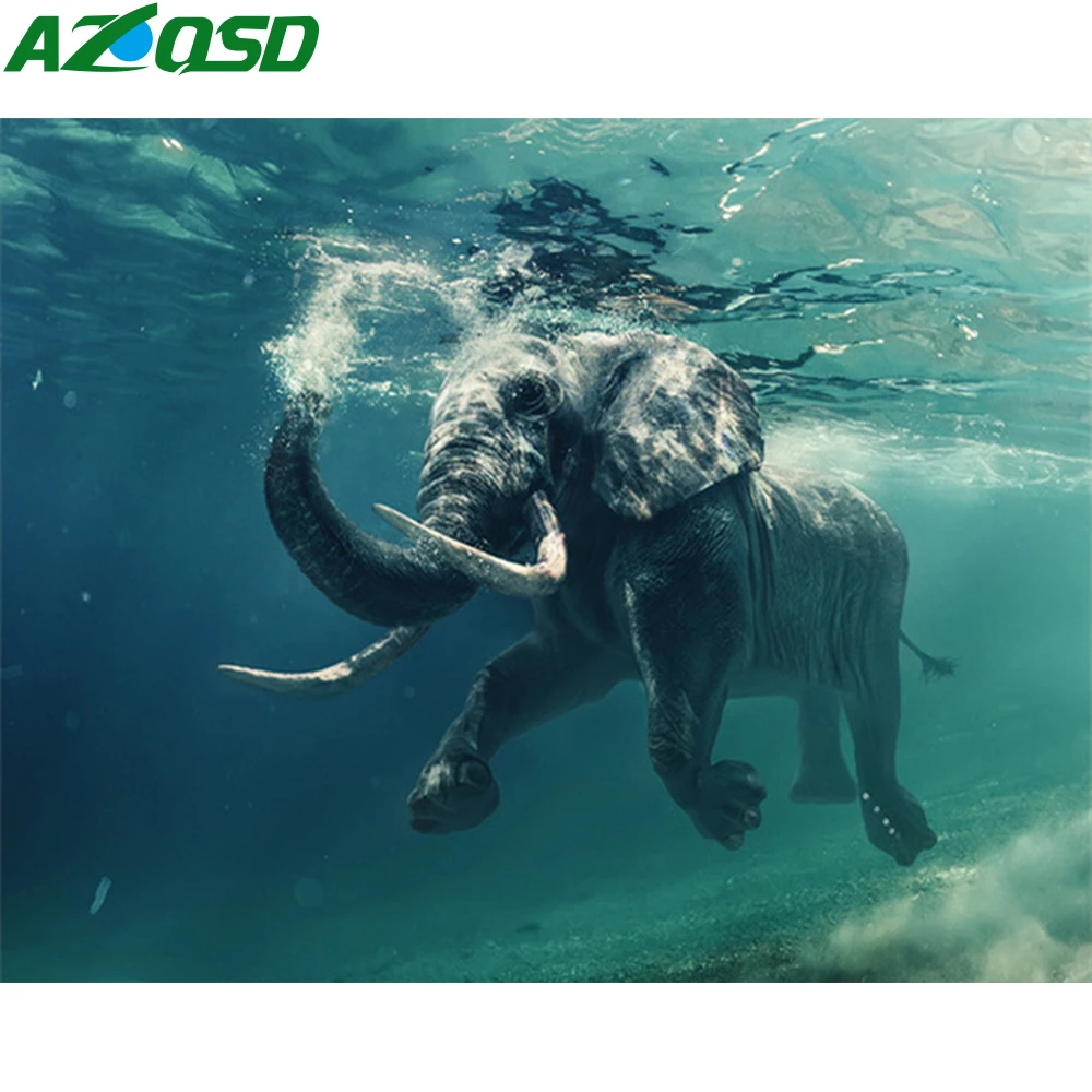 

AZQSD Unframe Painting By Number Elephant Canvas Kits Abstract Art Home Decoration DIY Paint By Numbers Animal Unique Gift
