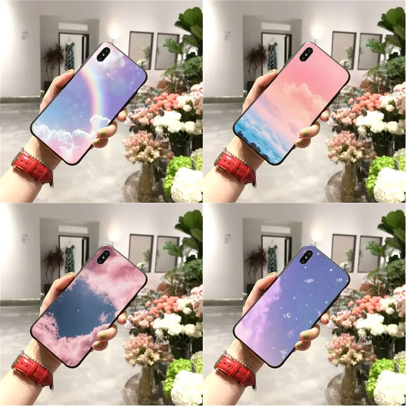 Розовый Радужный облачный смарт чехол черный мягкий для телефона iPhone 11 pro XS MAX 8 7 6