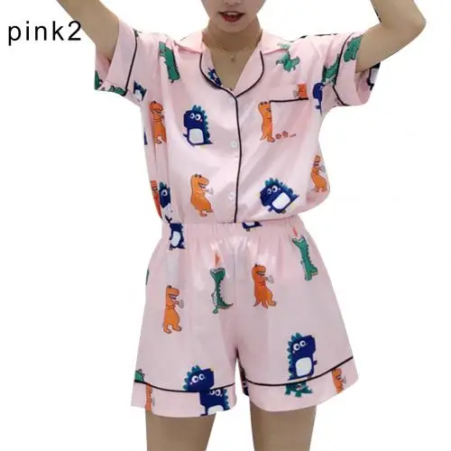 Pink 2 2 шт./компл. из плотной ткани модное Для женщин Стильная футболка с изображением персонажей видеоигр узор, хлопок, одежда для сна, милые отложной воротник короткий рукав Топ Короткие шорты пижамный комплект - Цвет: Pink 2