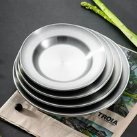 4 size stainless steel round dish plate silver double layer serving food container dining tray pan dinnerware kitchen tableware